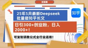 25年5月最新Deepseek批量做知乎长文，日引300+创业粉，可复制调教公式全行业适用-890资源网